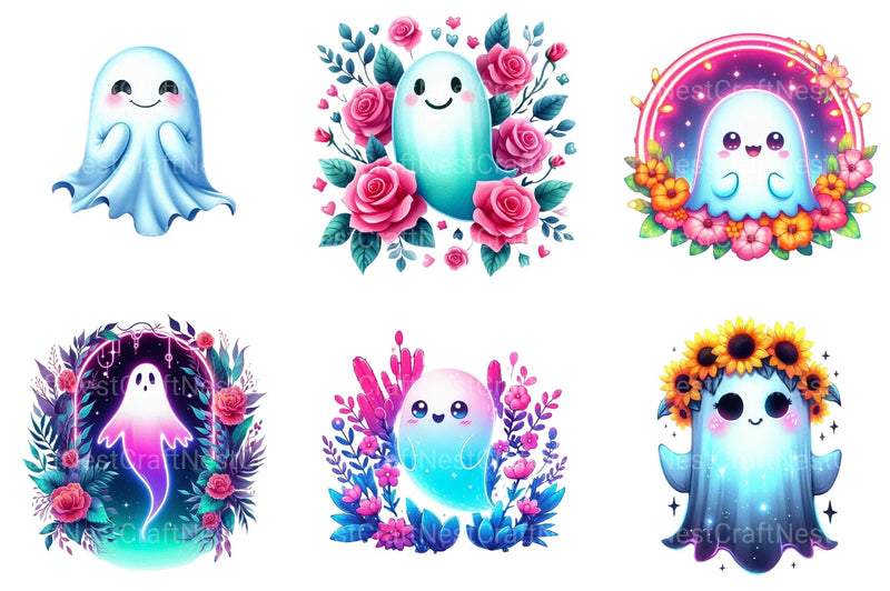 Neon Garden Ghost Halloween Clipart Bundle - CraftNest - Digital Crafting and Art