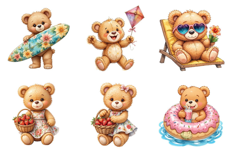 Summer Teddy Bear Clipart Bundle - CraftNest - Digital Crafting and Art