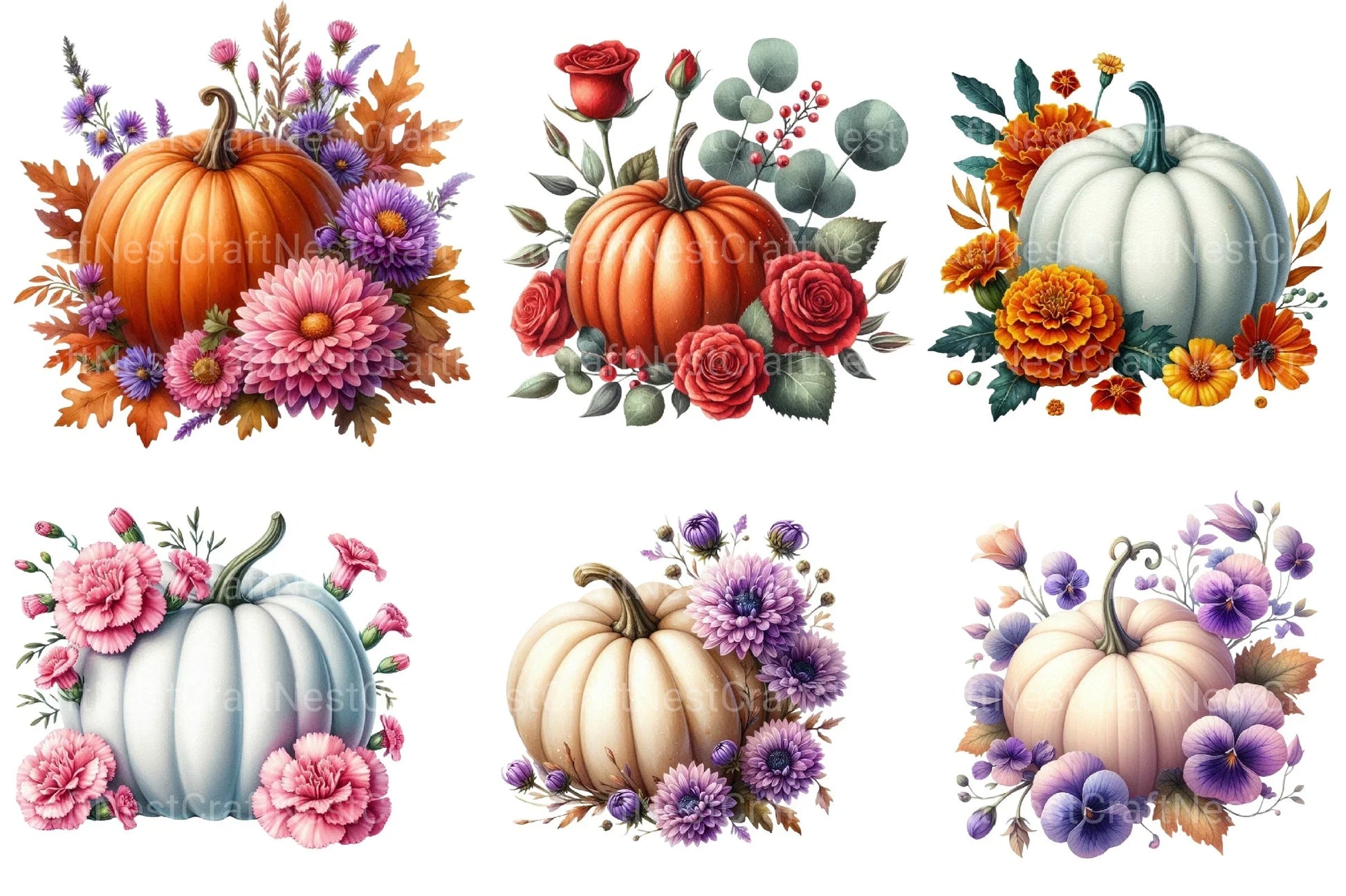 Birth Month Floral Pumpkin Clipart Bundle - CraftNest - Digital Crafting and Art