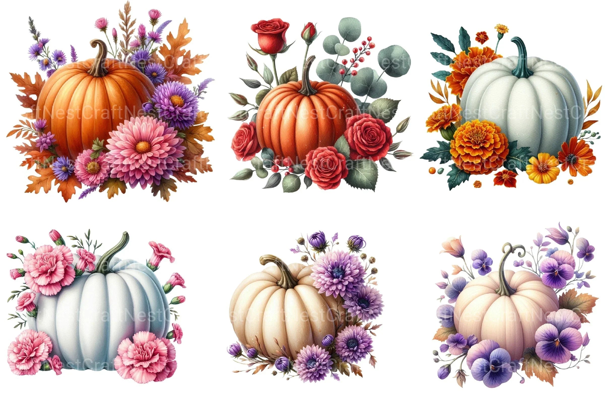 Birth Month Floral Pumpkin Clipart Bundle - CraftNest - Digital Crafting and Art