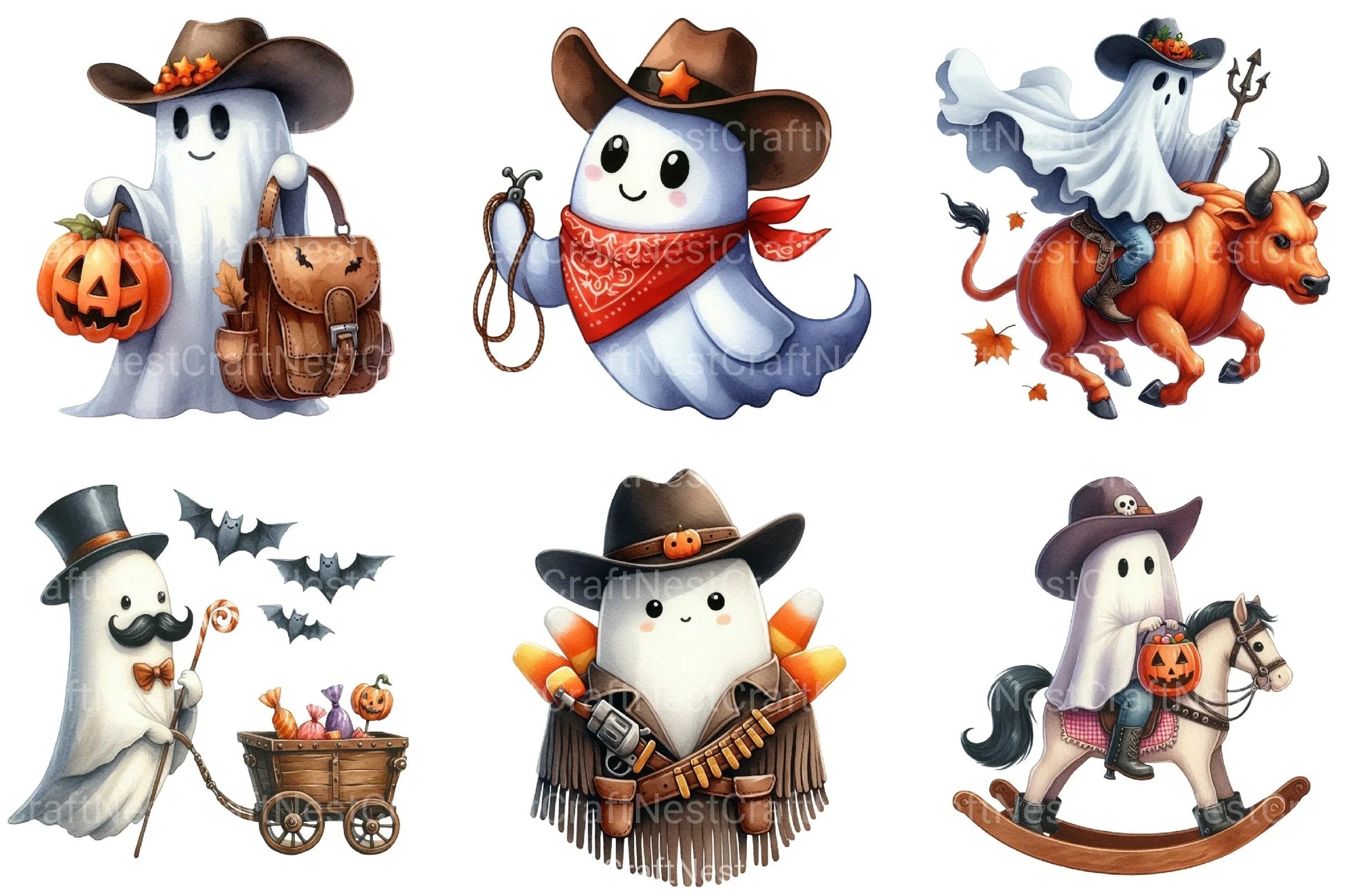 Cowboy Ghost Halloween Clipart Bundle - CraftNest - Digital Crafting and Art