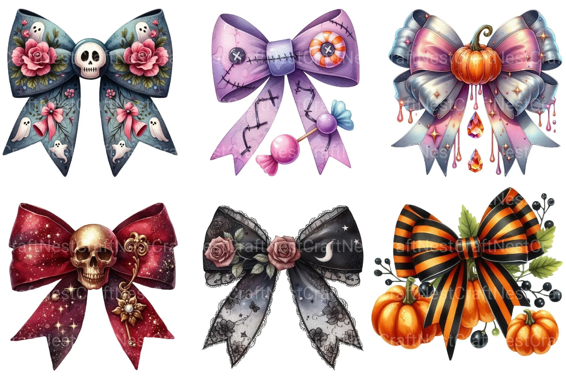 Halloween Coquette Bow Clipart Bundle 8 - CraftNest - Digital Crafting and Art