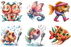 Quirky Whimsical Fishes Clipart Bundle - CraftNest - Digital Crafting and Art