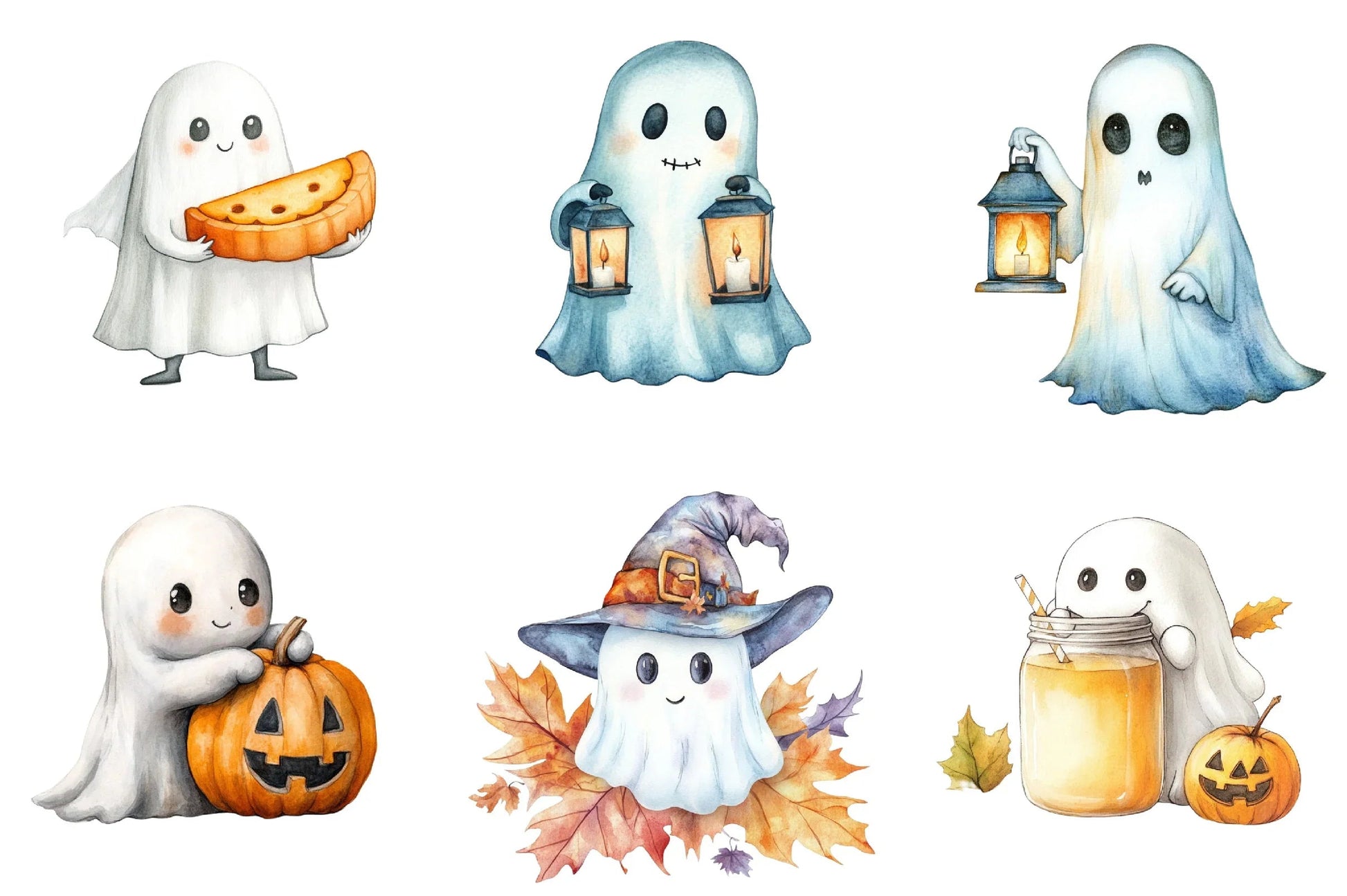 Cute Boho Fall Ghost Clipart Bundle - CraftNest - Digital Crafting and Art