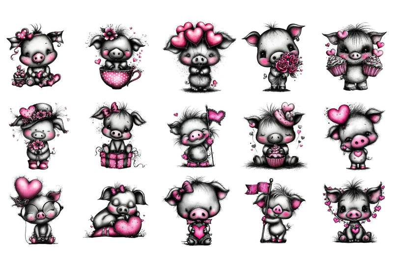 Valentine Pig Cute Animal Clipart Bundle - CraftNest - Digital Crafting and Art