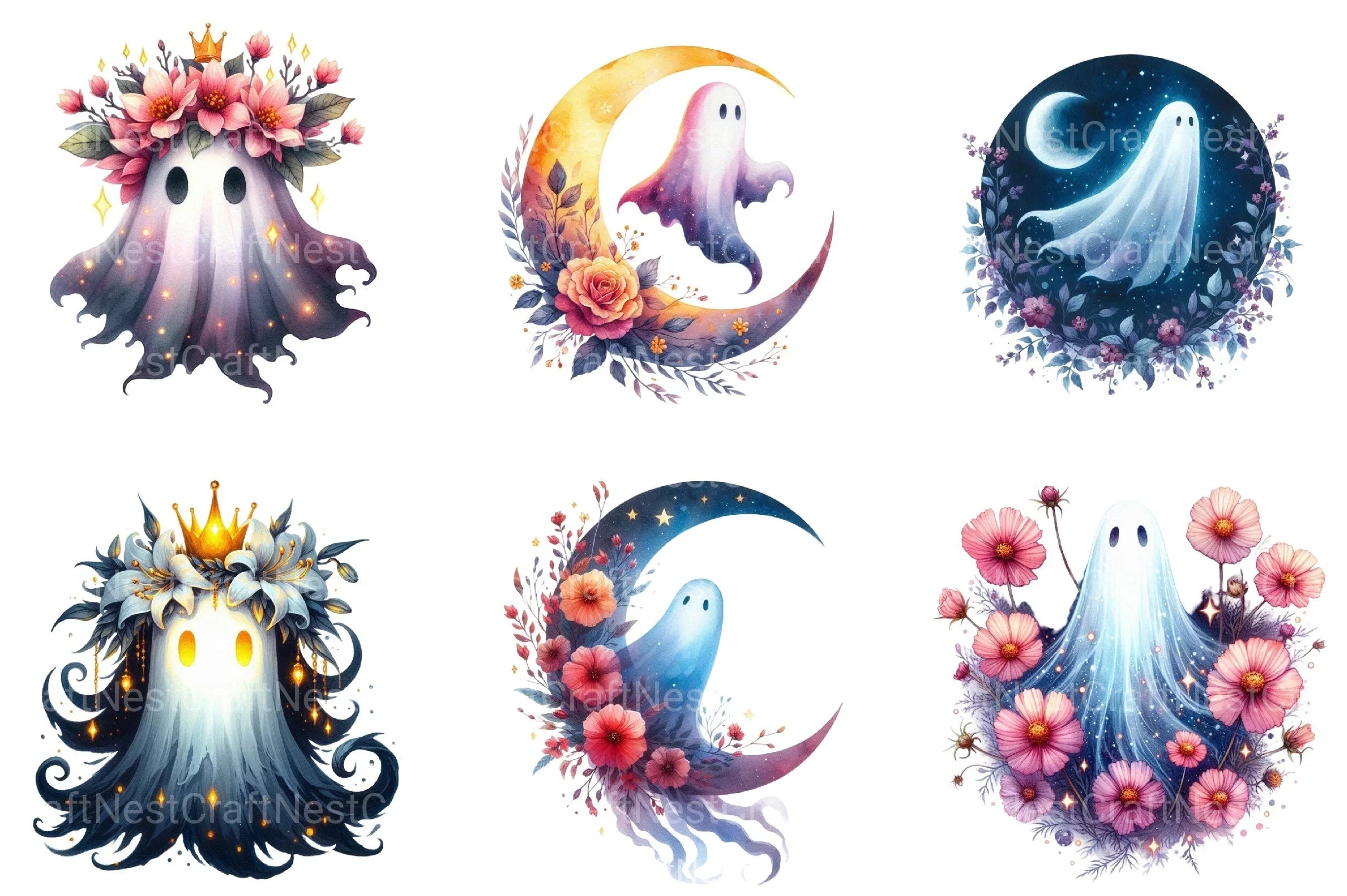 Floral Phantom Moonlight Ghost Clipart Bundle - CraftNest - Digital Crafting and Art