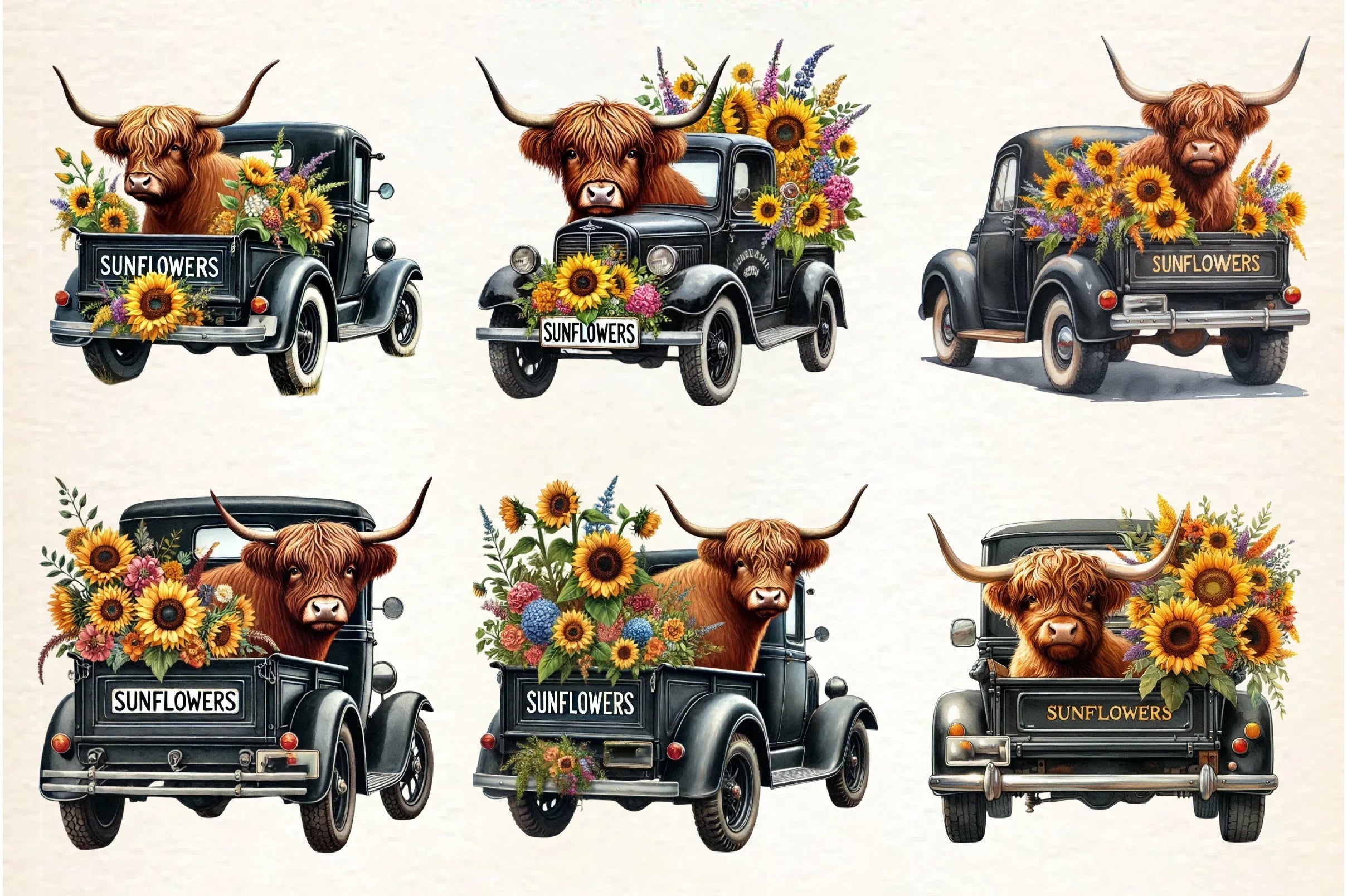 Sunflower Highland Cow Clipart Bundle - CraftNest - Digital Crafting and Art