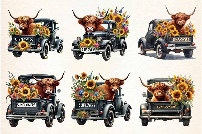 Sunflower Highland Cow Clipart Bundle - CraftNest - Digital Crafting and Art