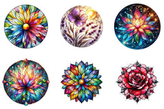 Round Stained Glass Flowers Clipart Bundle - CraftNest - Digital Crafting and Art