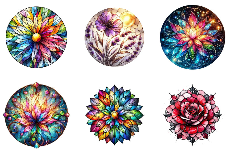 Round Stained Glass Flowers Clipart Bundle - CraftNest - Digital Crafting and Art