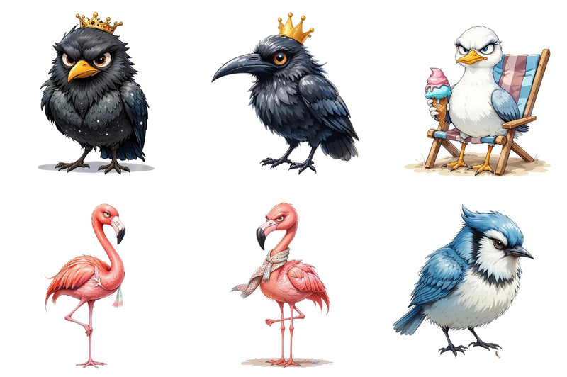 Funny Grumpy Birds Clipart Bundle - CraftNest - Digital Crafting and Art