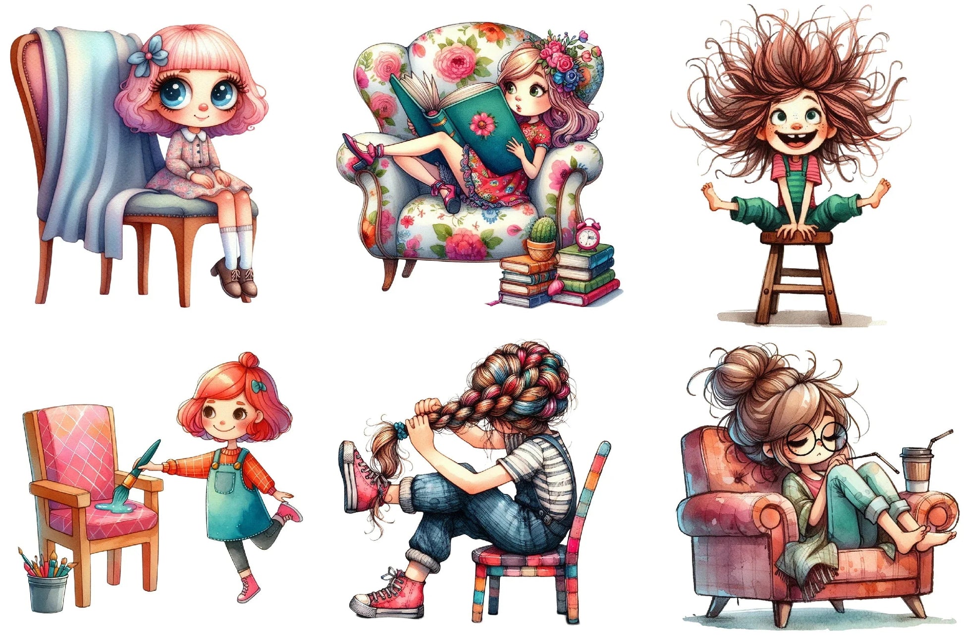 Quirky Girl with Chair Clipart Bundle - CraftNest - Digital Crafting and Art