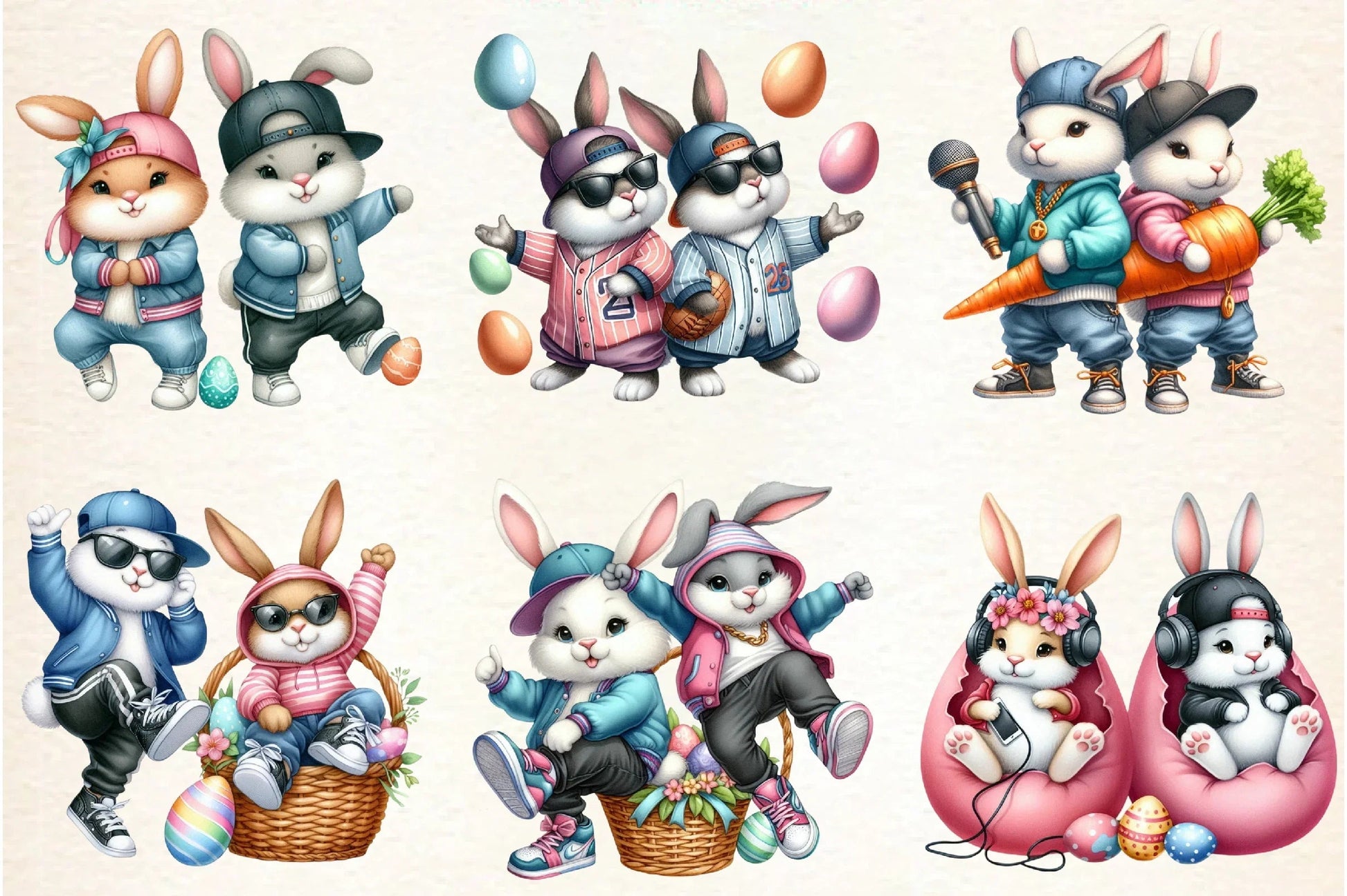 Hip Hop Couple Bunny Easter Clipart Bundle - CraftNest - Digital Crafting and Art