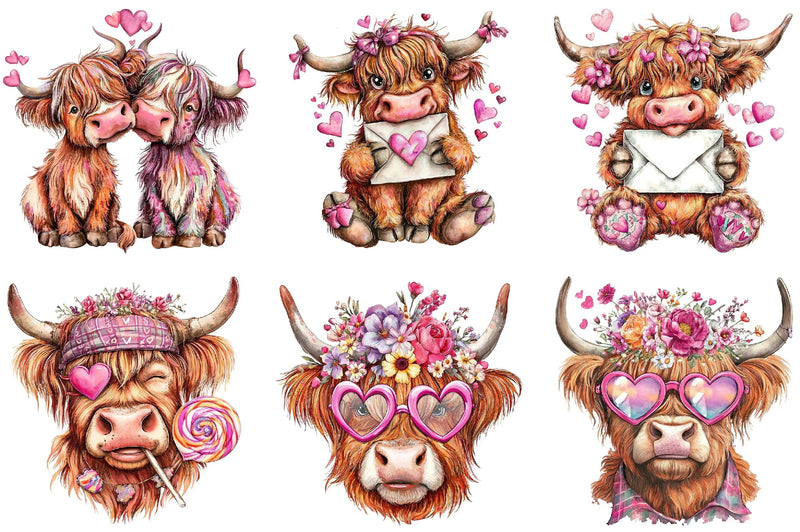 Valentine Cowboy Highland Cows Clipart Bundle - CraftNest - Digital Crafting and Art