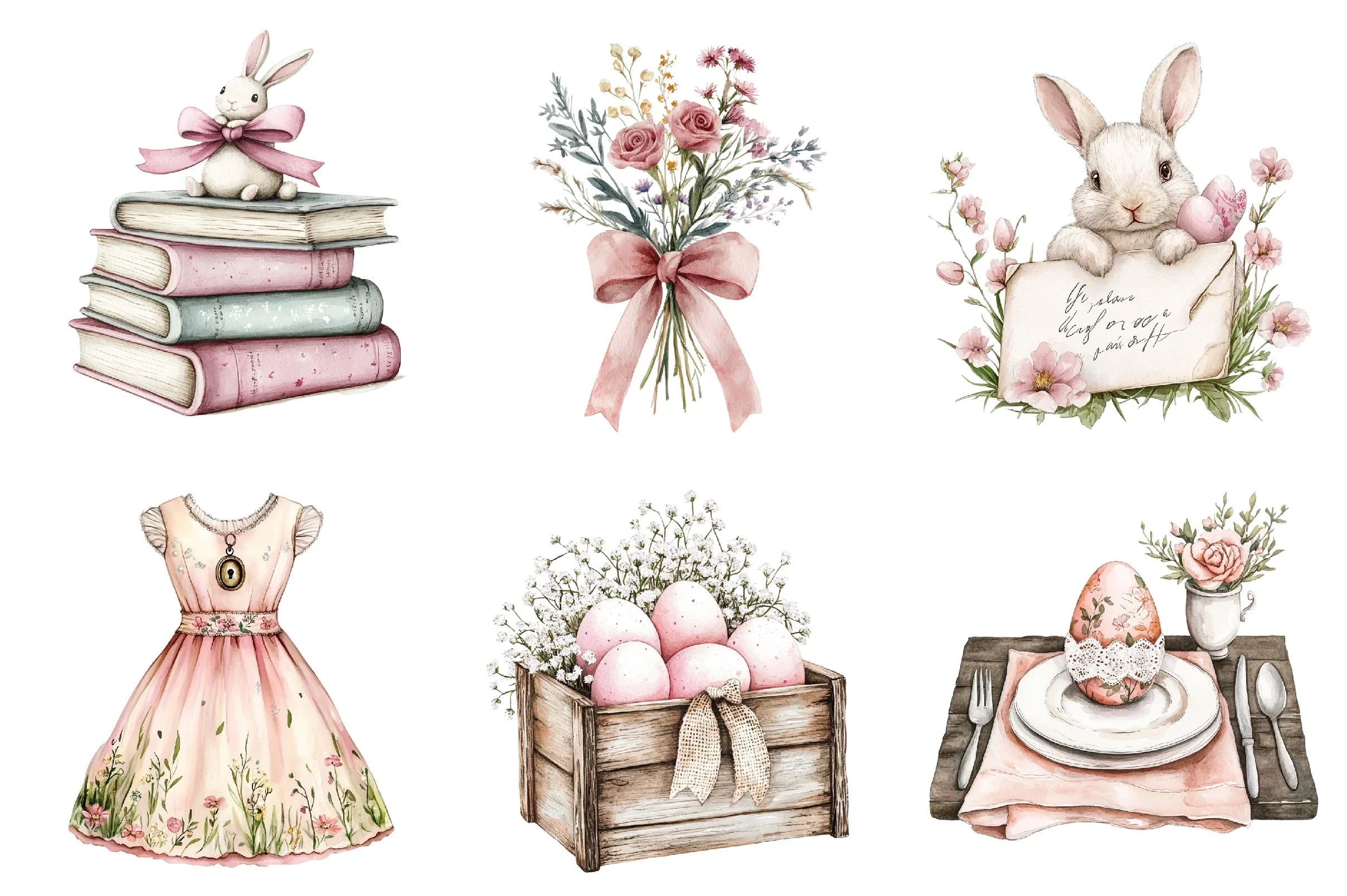 Vintage Dusty Rose Easter Clipart Bundle - CraftNest - Digital Crafting and Art
