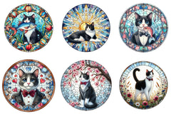 Round Stained Glass Tuxedo Cat Clipart Bundle - CraftNest - Digital Crafting and Art
