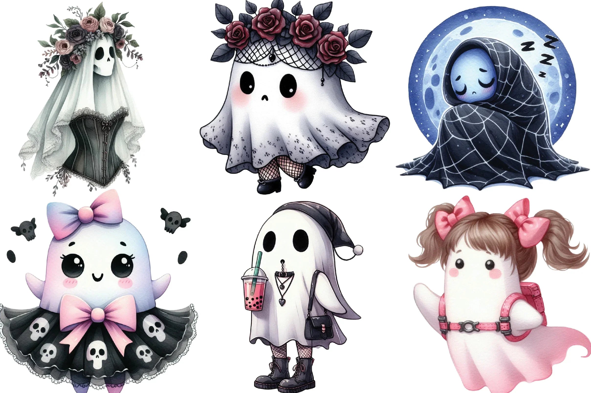 Kawaii Goth Halloween Ghost Clipart Bundle - CraftNest - Digital Crafting and Art