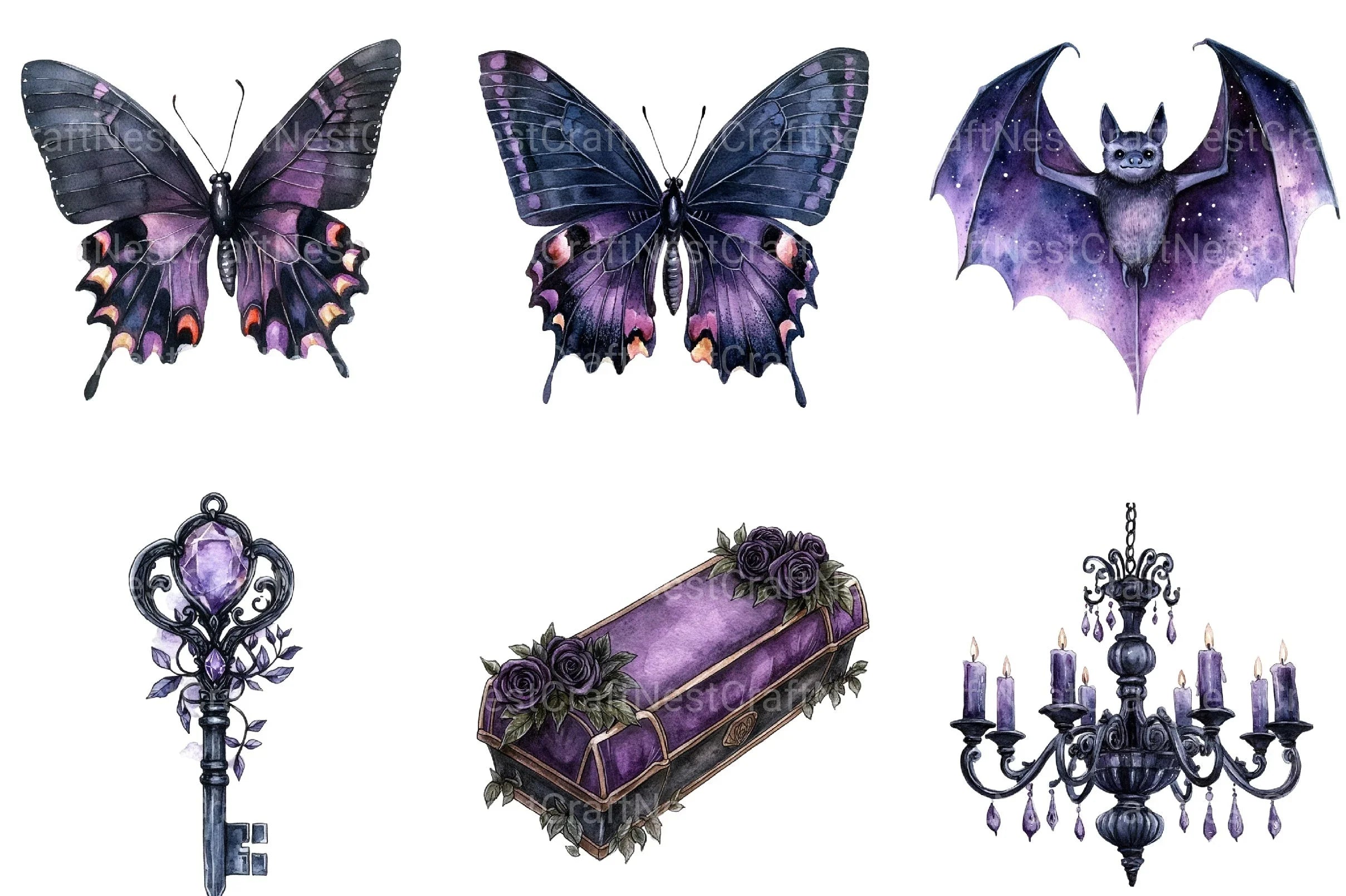Black Purple Gothic Halloween Clipart Bundle 99 - CraftNest - Digital Crafting and Art