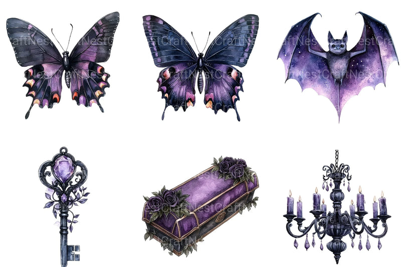 Black Purple Gothic Halloween Clipart Bundle 99 - CraftNest - Digital Crafting and Art