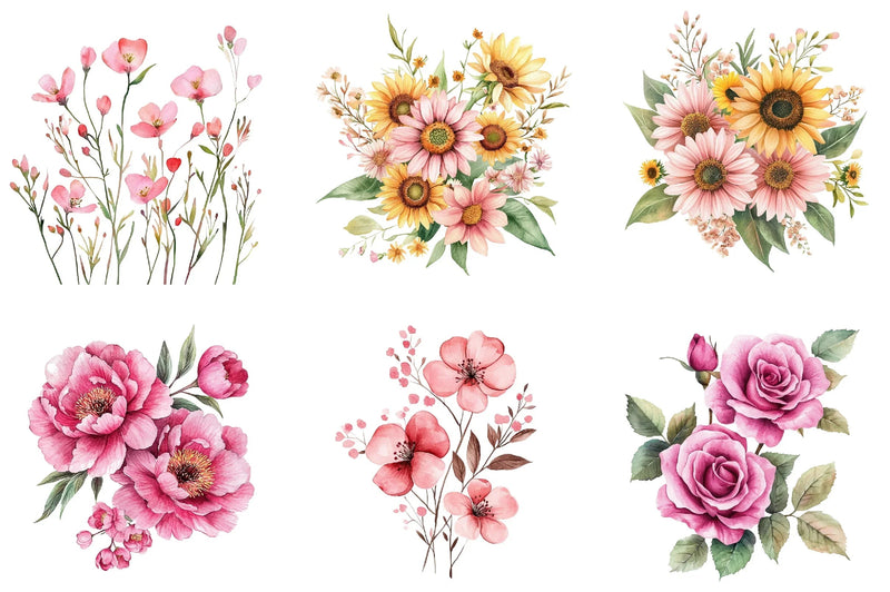 Bright Pink Floral Clipart Bundle - CraftNest - Digital Crafting and Art
