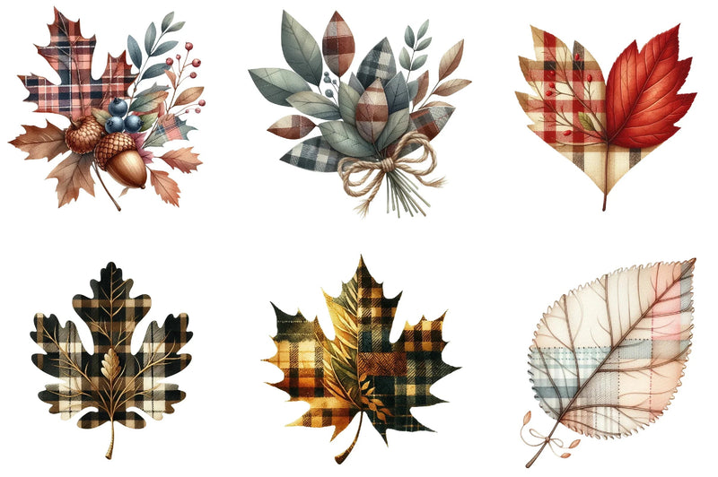 Autumn Plaid Leaf Clipart Bundle - CraftNest - Digital Crafting and Art
