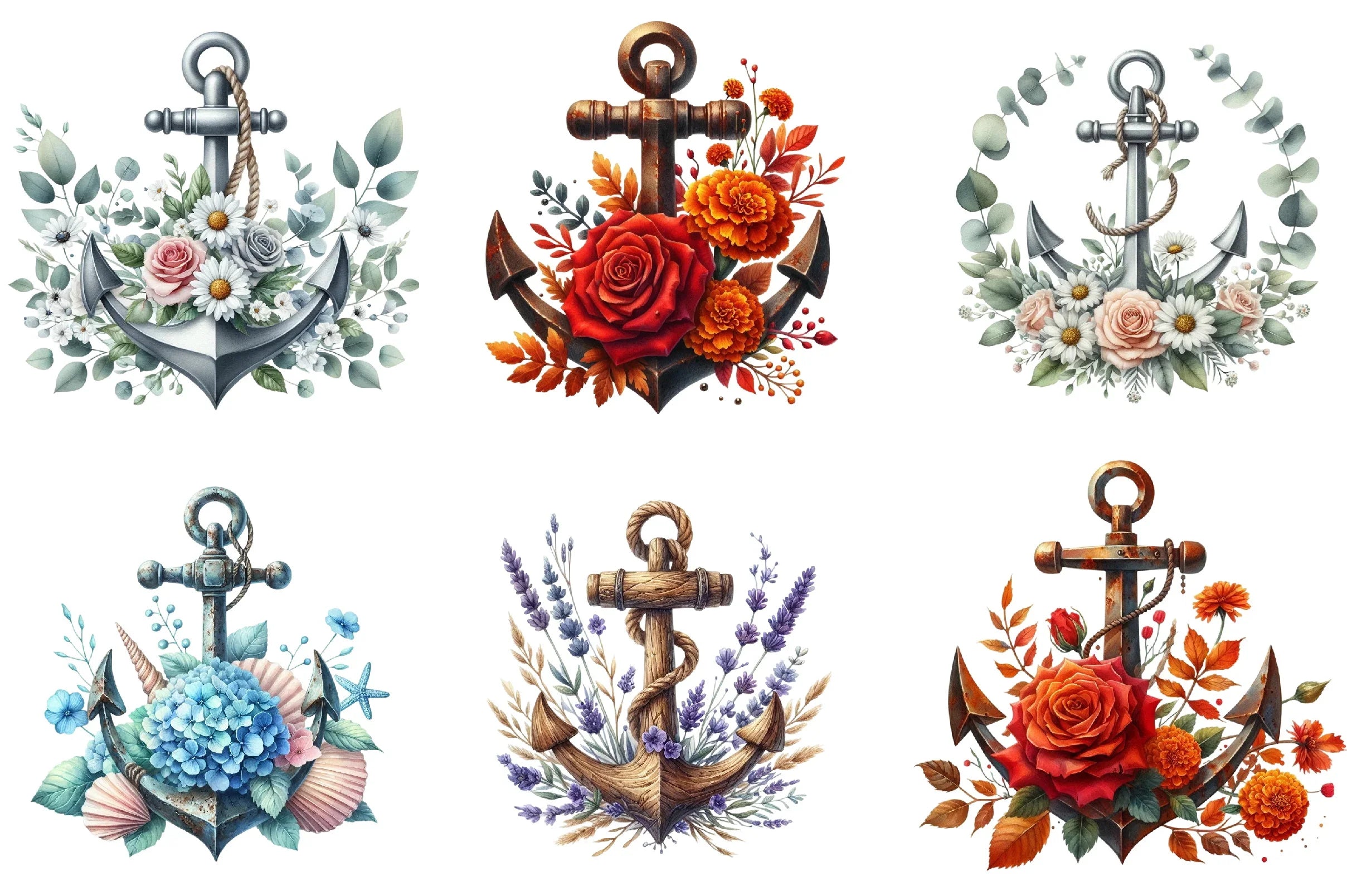 Anchor and Flower Clipart Bundle - CraftNest - Digital Crafting and Art