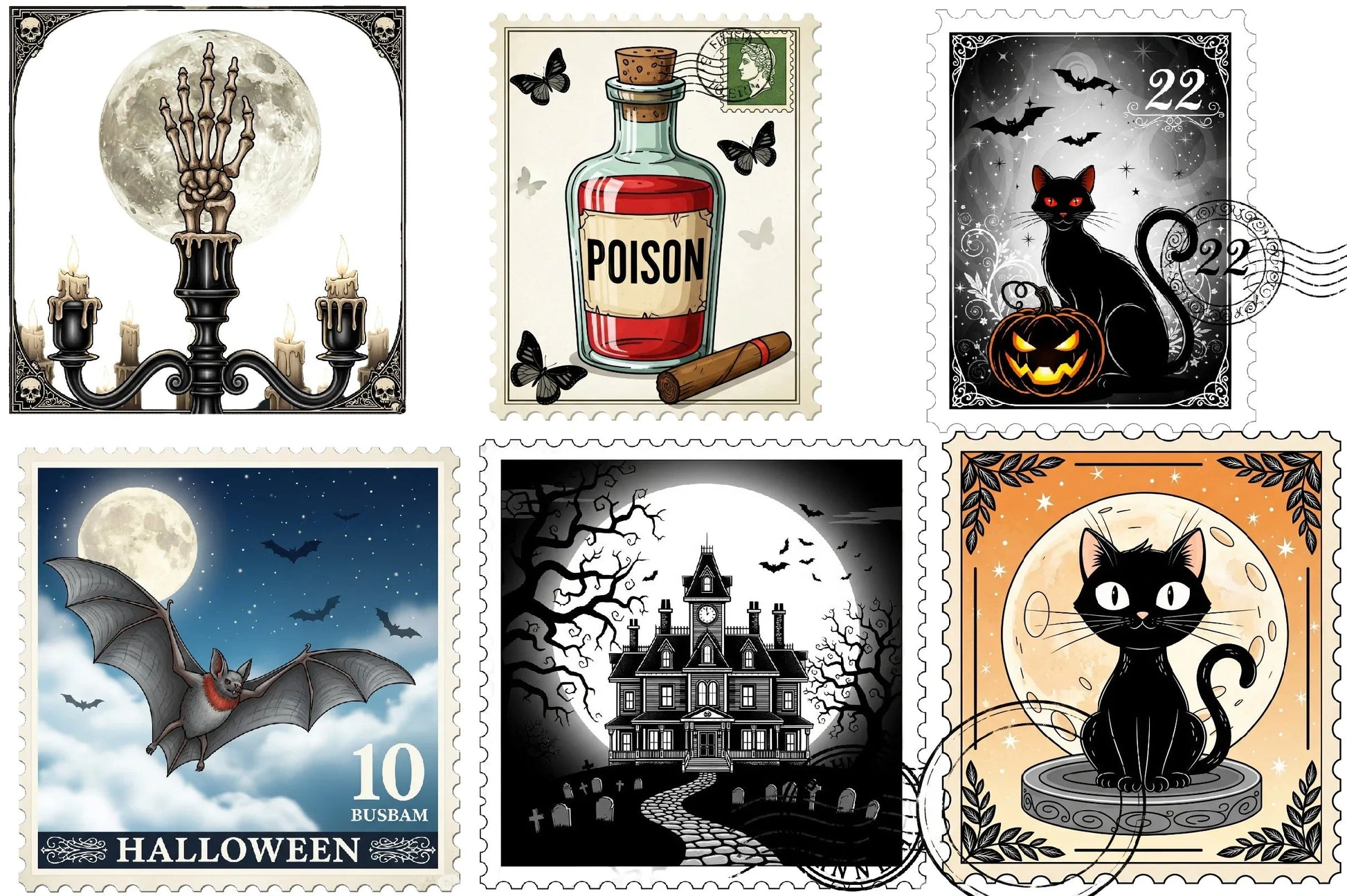 Halloween Postage Stamp Clipart Bundle - CraftNest - Digital Crafting and Art