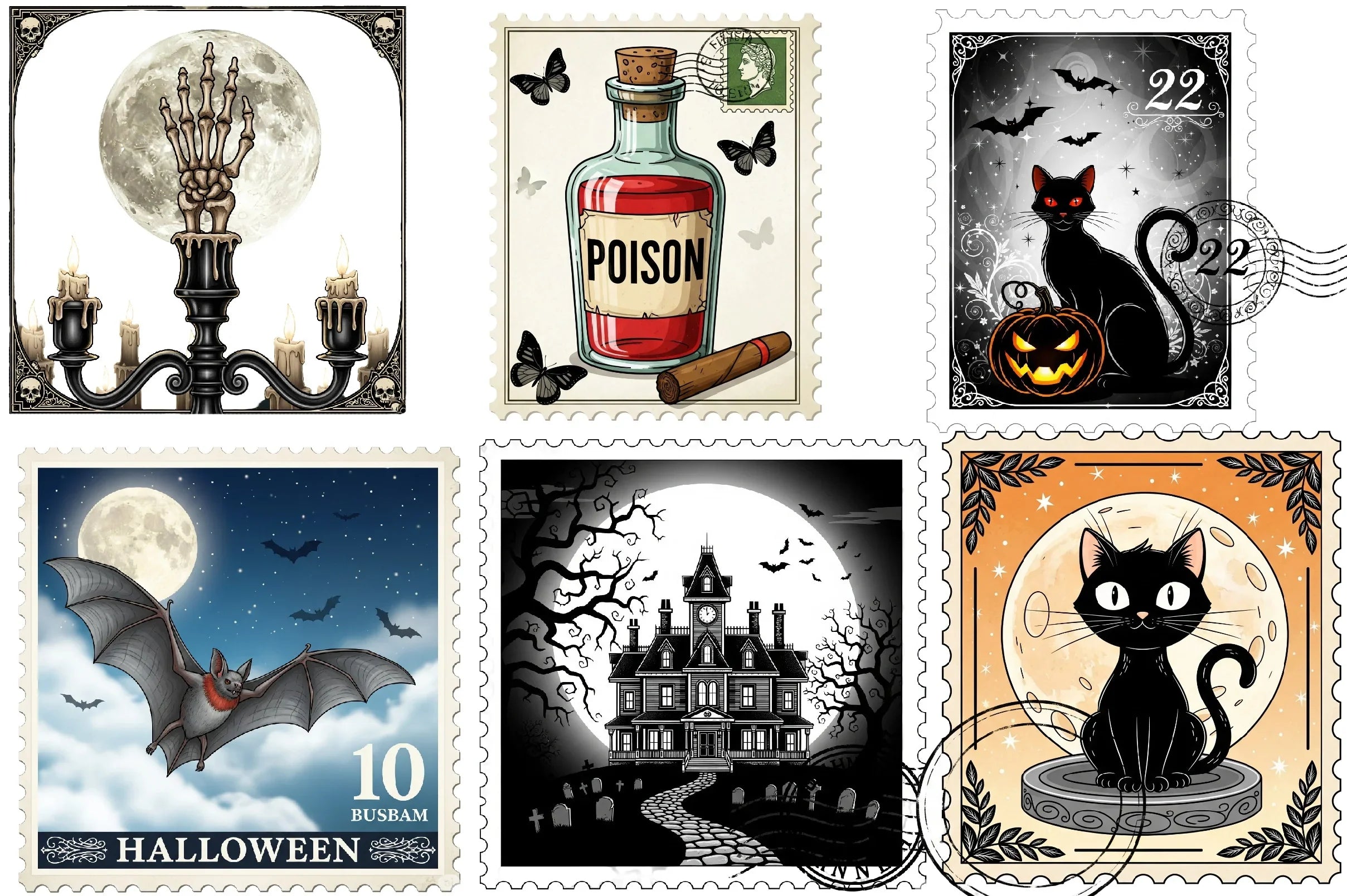 Halloween Postage Stamp Clipart Bundle - CraftNest - Digital Crafting and Art