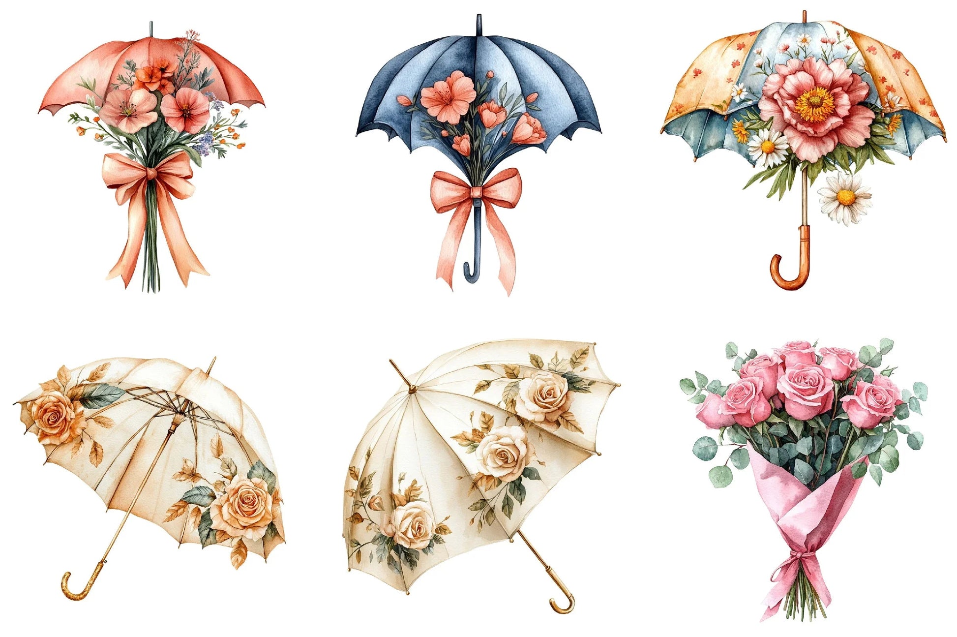 Floral Umbrella Clipart Bundle - CraftNest - Digital Crafting and Art
