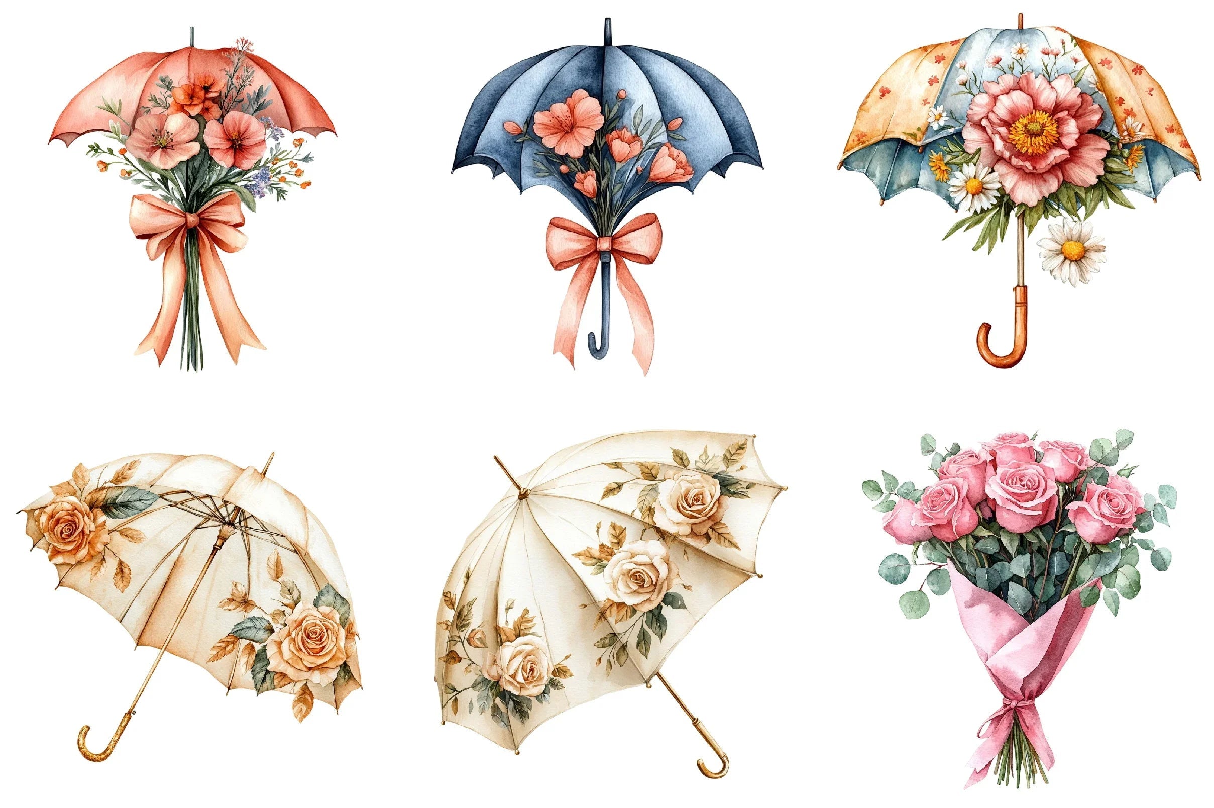 Floral Umbrella Clipart Bundle - CraftNest - Digital Crafting and Art