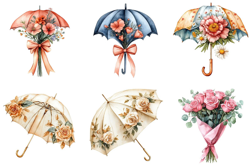 Floral Umbrella Clipart Bundle - CraftNest - Digital Crafting and Art