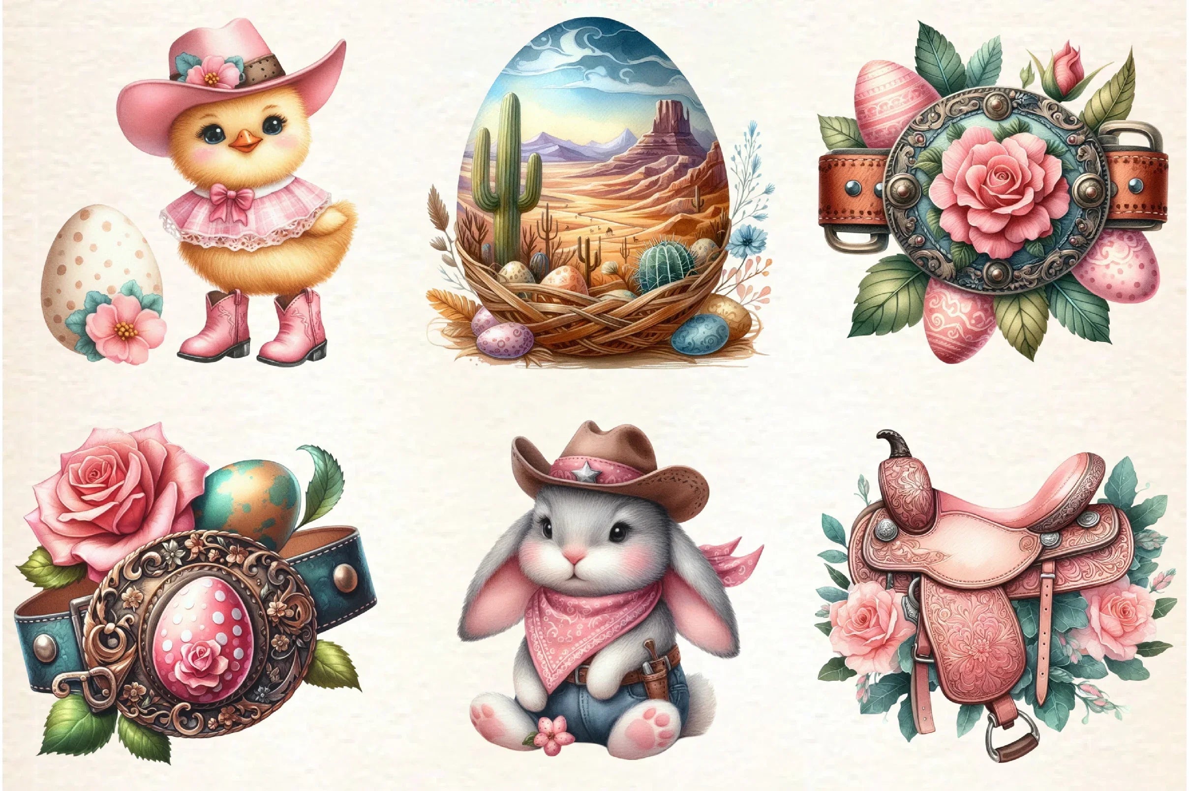Vintage Pink Easter Western Clipart Bundle - CraftNest - Digital Crafting and Art