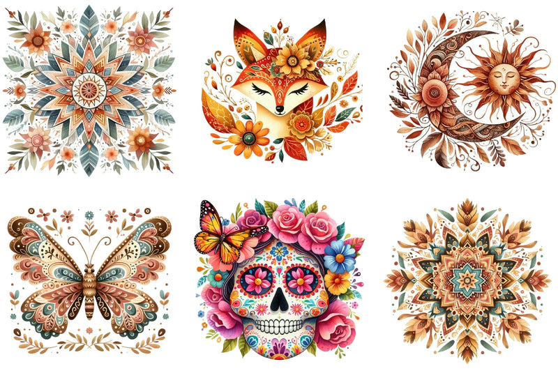 Folk Motifs Summer Clipart Bundle - CraftNest - Digital Crafting and Art