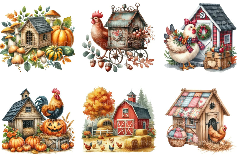 Autumn Chicken Coop Clipart Bundle 13 - CraftNest - Digital Crafting and Art