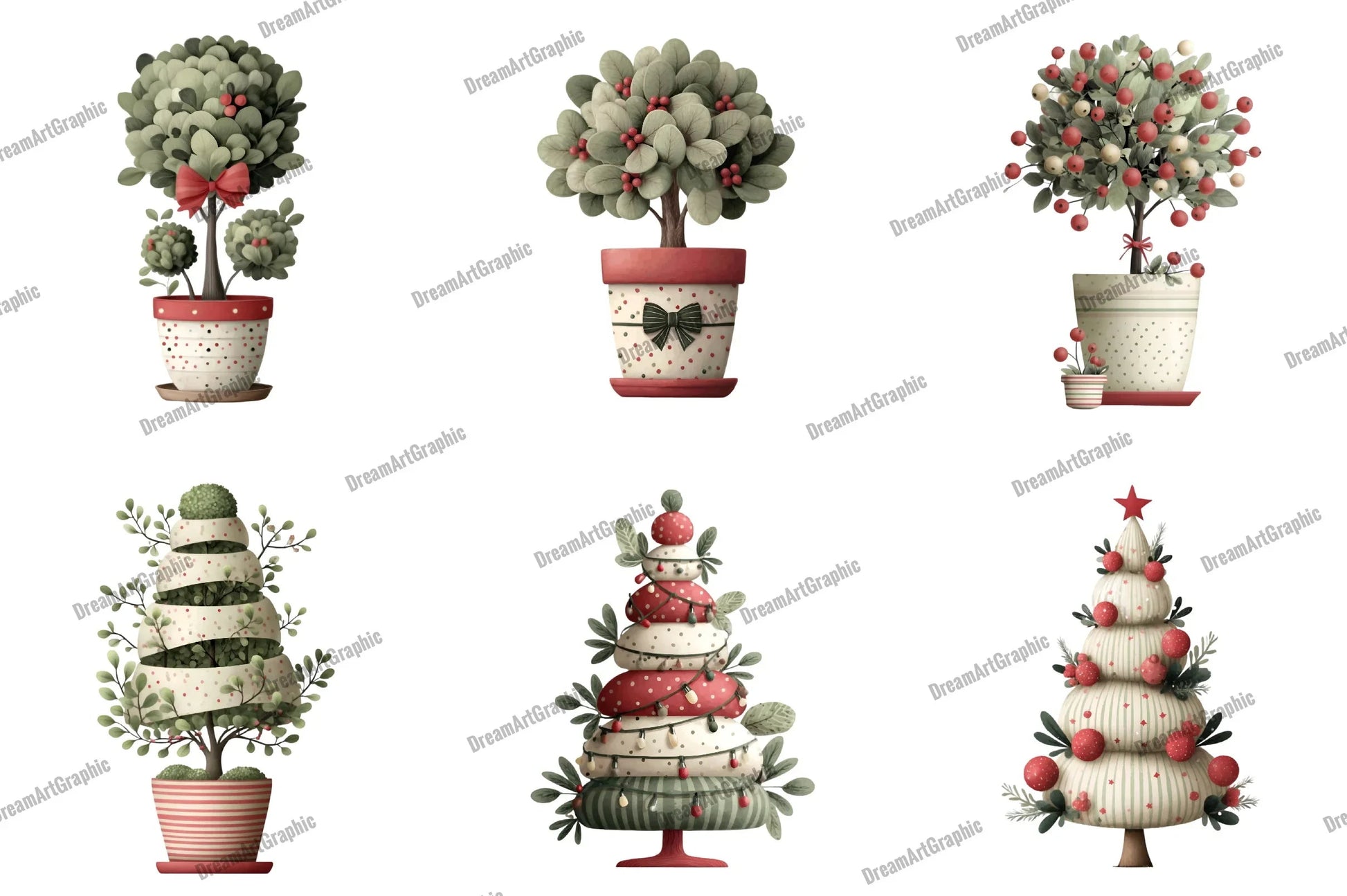Cute Christmas Topiaries Tree Clipart Bundle - CraftNest - Digital Crafting and Art