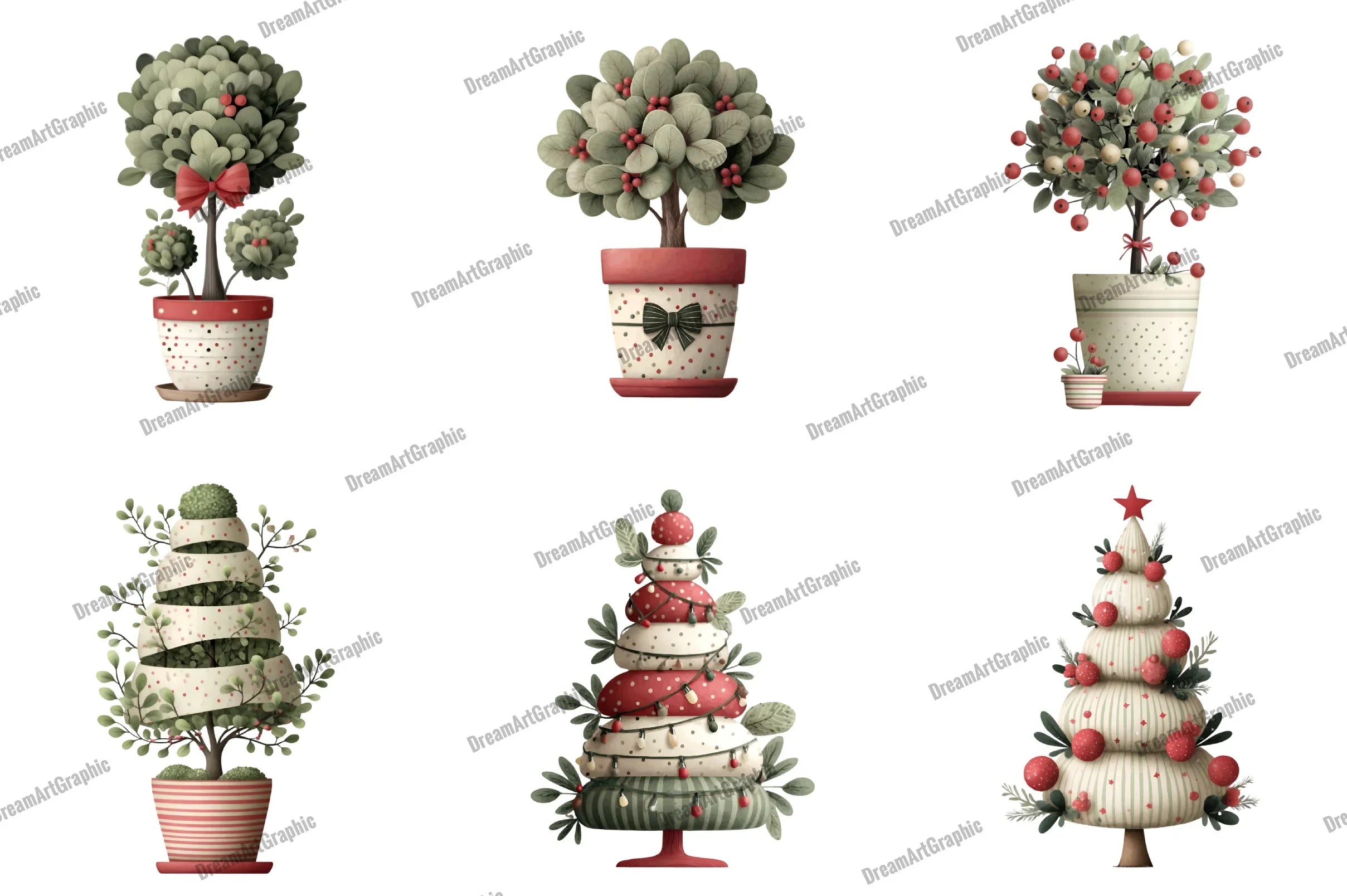 Cute Christmas Topiaries Tree Clipart Bundle - CraftNest - Digital Crafting and Art