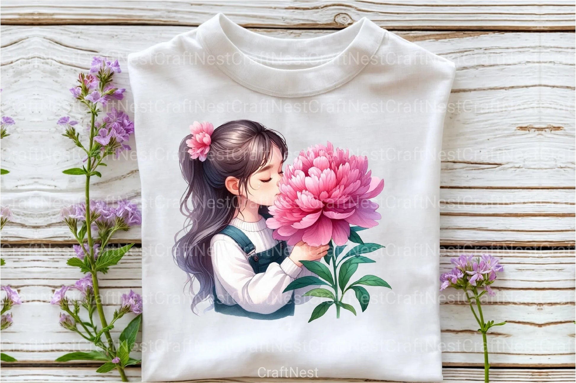Girl with Peonies Flower Clipart Bundle 7 - CraftNest - Digital Crafting and Art