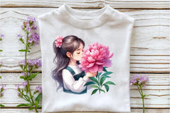 Girl with Peonies Flower Clipart Bundle 7 - CraftNest - Digital Crafting and Art