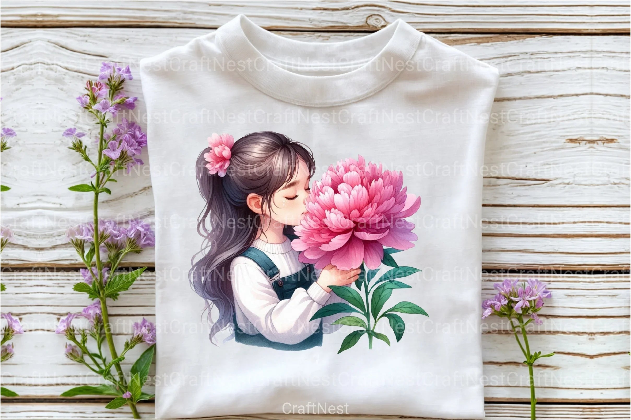 Girl with Peonies Flower Clipart Bundle 7 - CraftNest - Digital Crafting and Art
