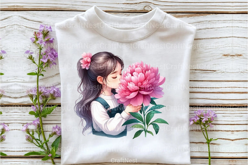 Girl with Peonies Flower Clipart Bundle 7 - CraftNest - Digital Crafting and Art