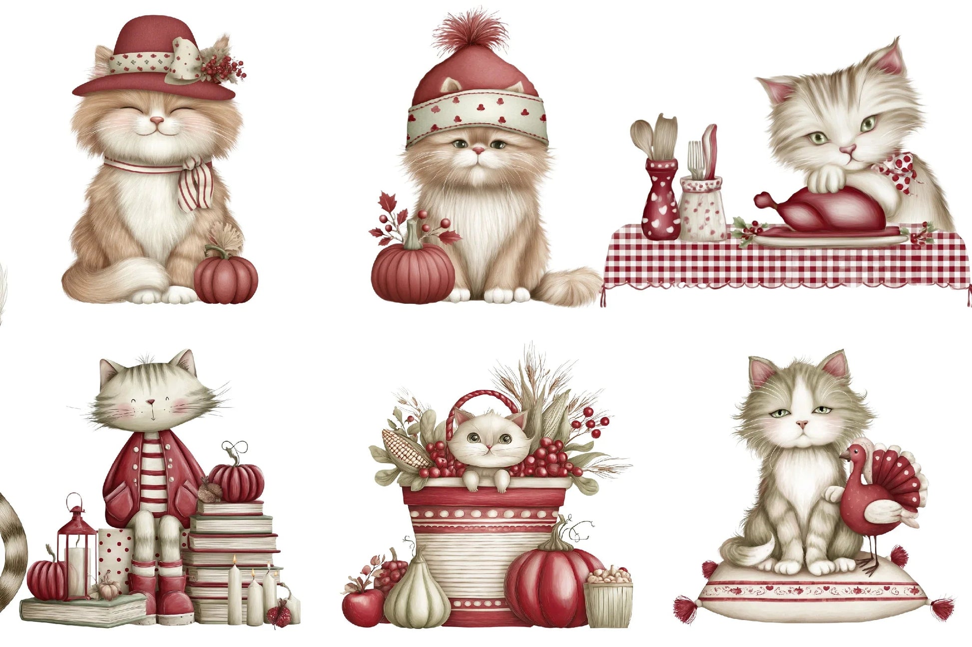 Thanksgiving Cat Clipart Design Bundle - CraftNest - Digital Crafting and Art