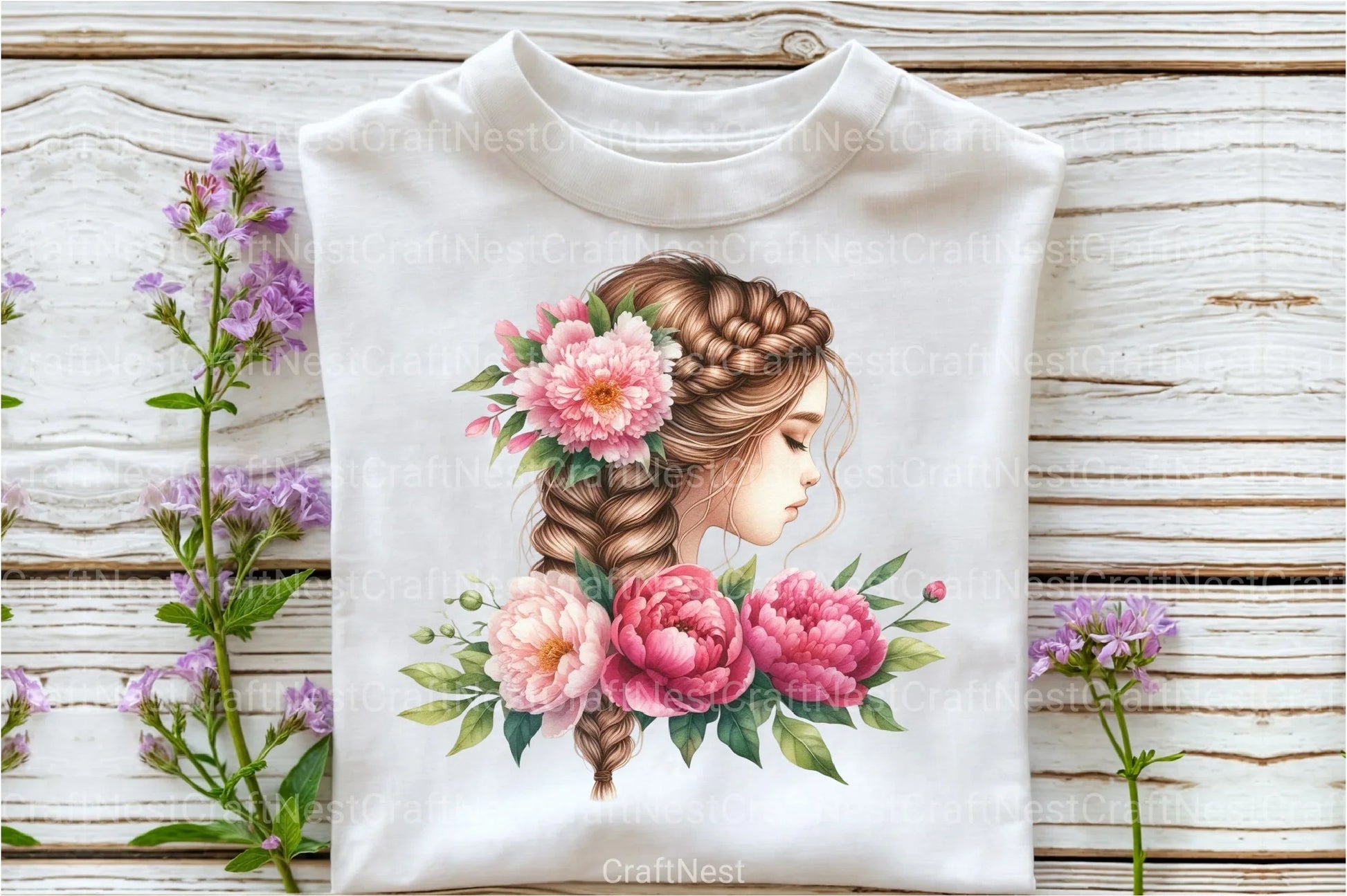 Girl with Peonies Flower Clipart Bundle 3 - CraftNest - Digital Crafting and Art