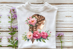 Girl with Peonies Flower Clipart Bundle 3 - CraftNest - Digital Crafting and Art