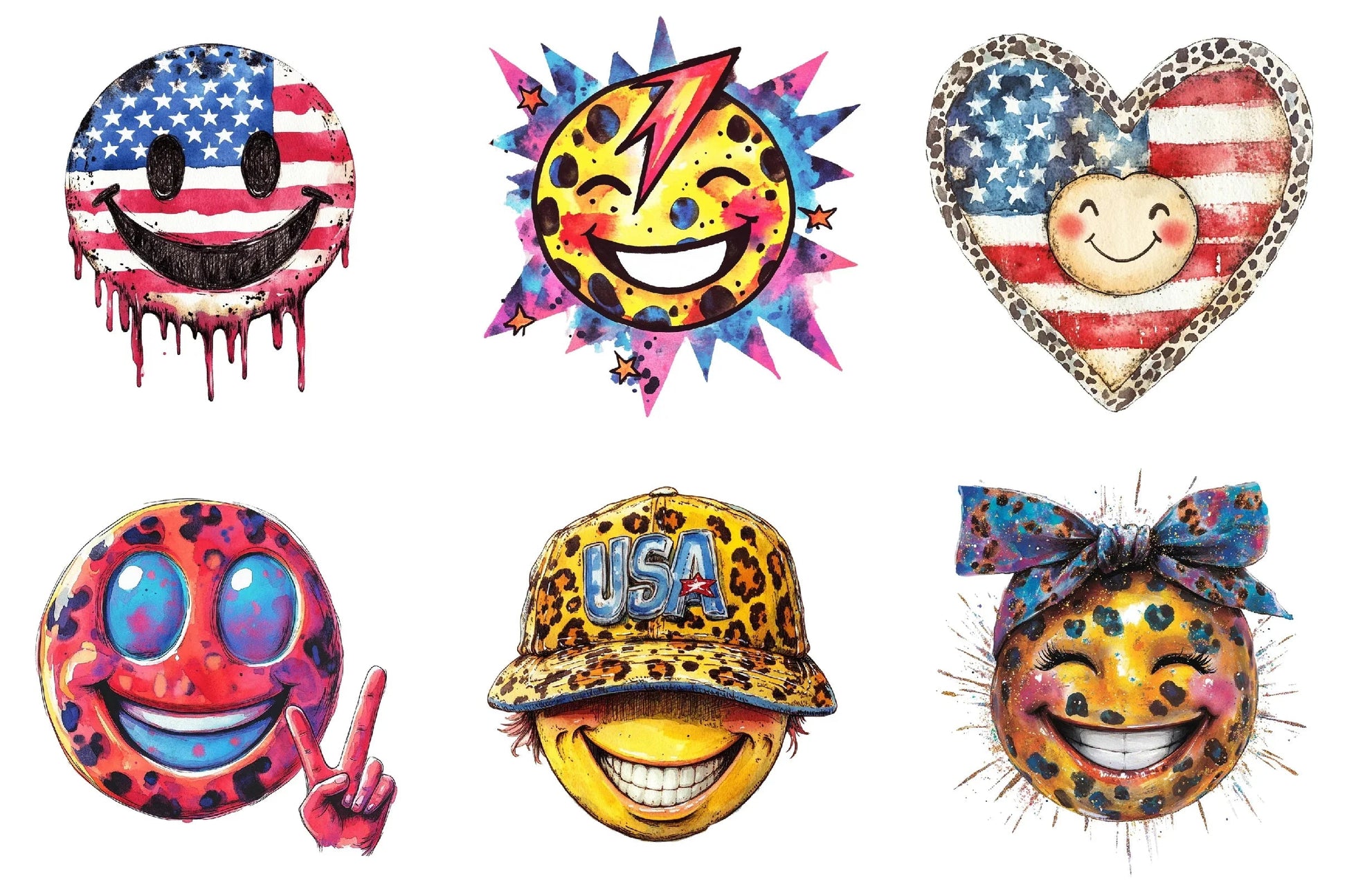 Happy Smiley Face Leopard 4th of July Clipart Bundle - CraftNest - Digital Crafting and Art