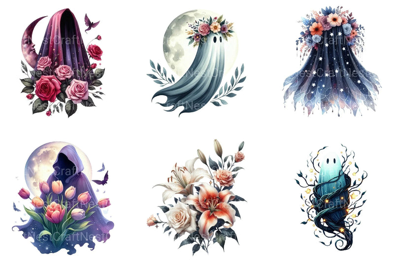 Floral Phantom Moonlight Halloween Clipart Bundle - CraftNest - Digital Crafting and Art