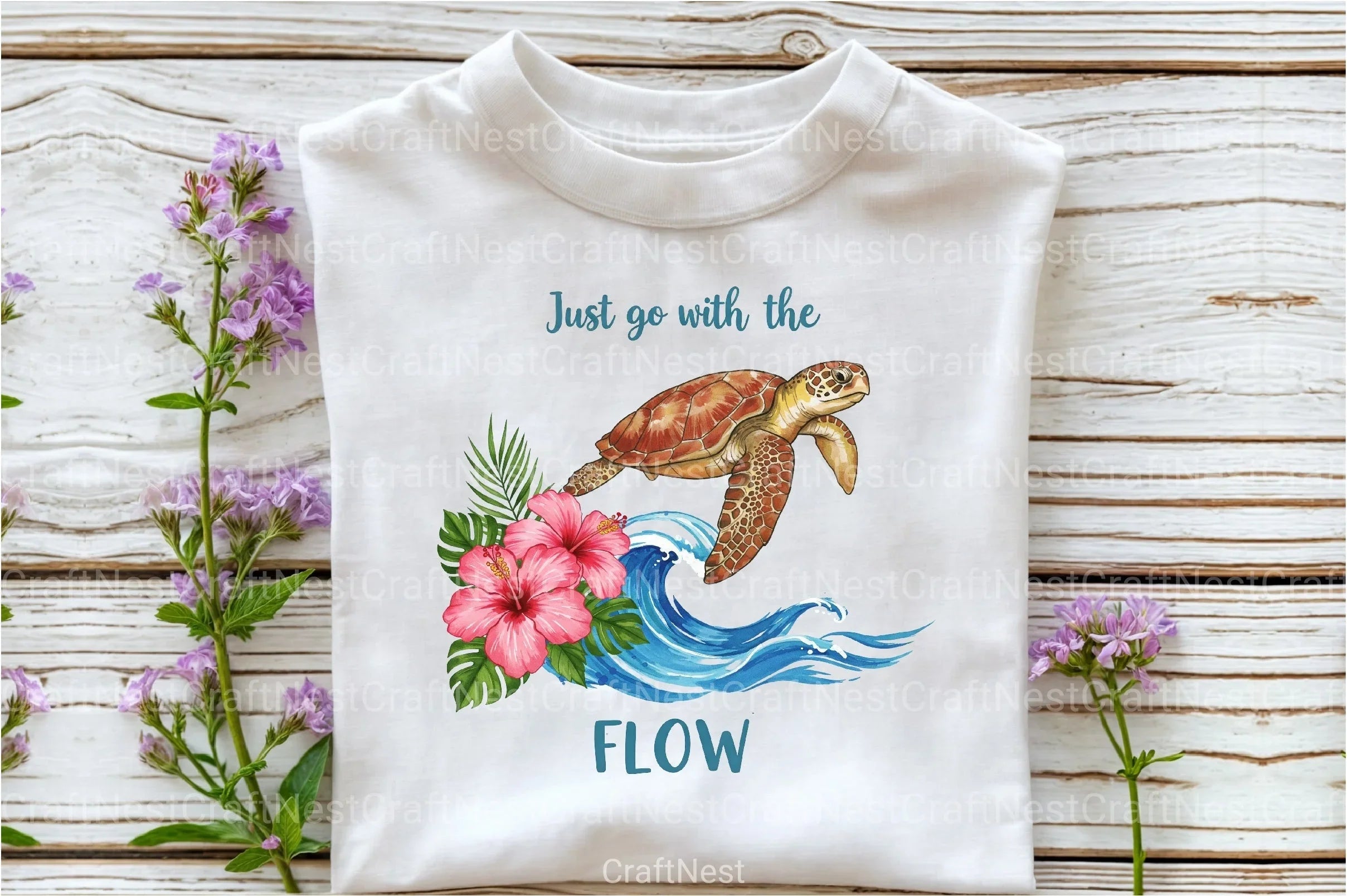 Summer Sea Turtle Waves & Flowers Clipart Bundle - CraftNest - Digital Crafting and Art