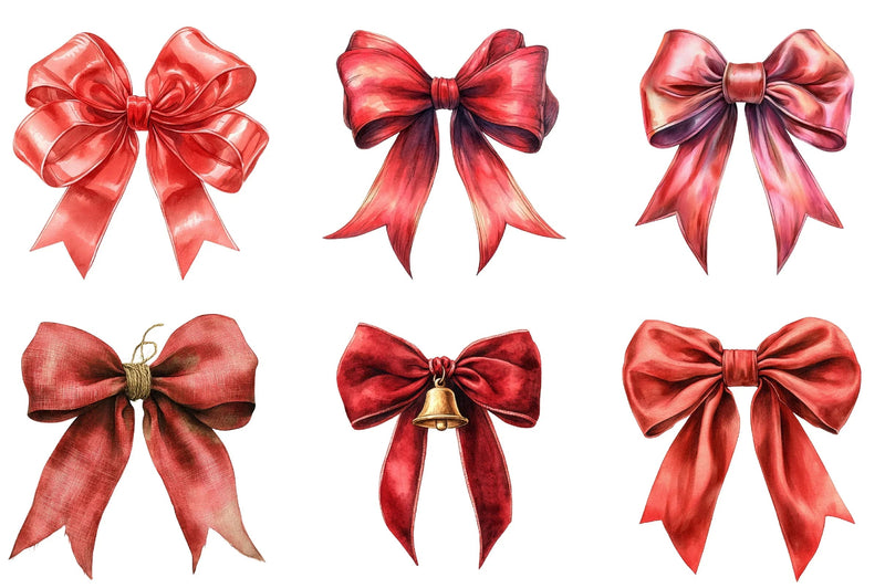Red Coquette Christmas Bow Clipart Bundle - CraftNest - Digital Crafting and Art
