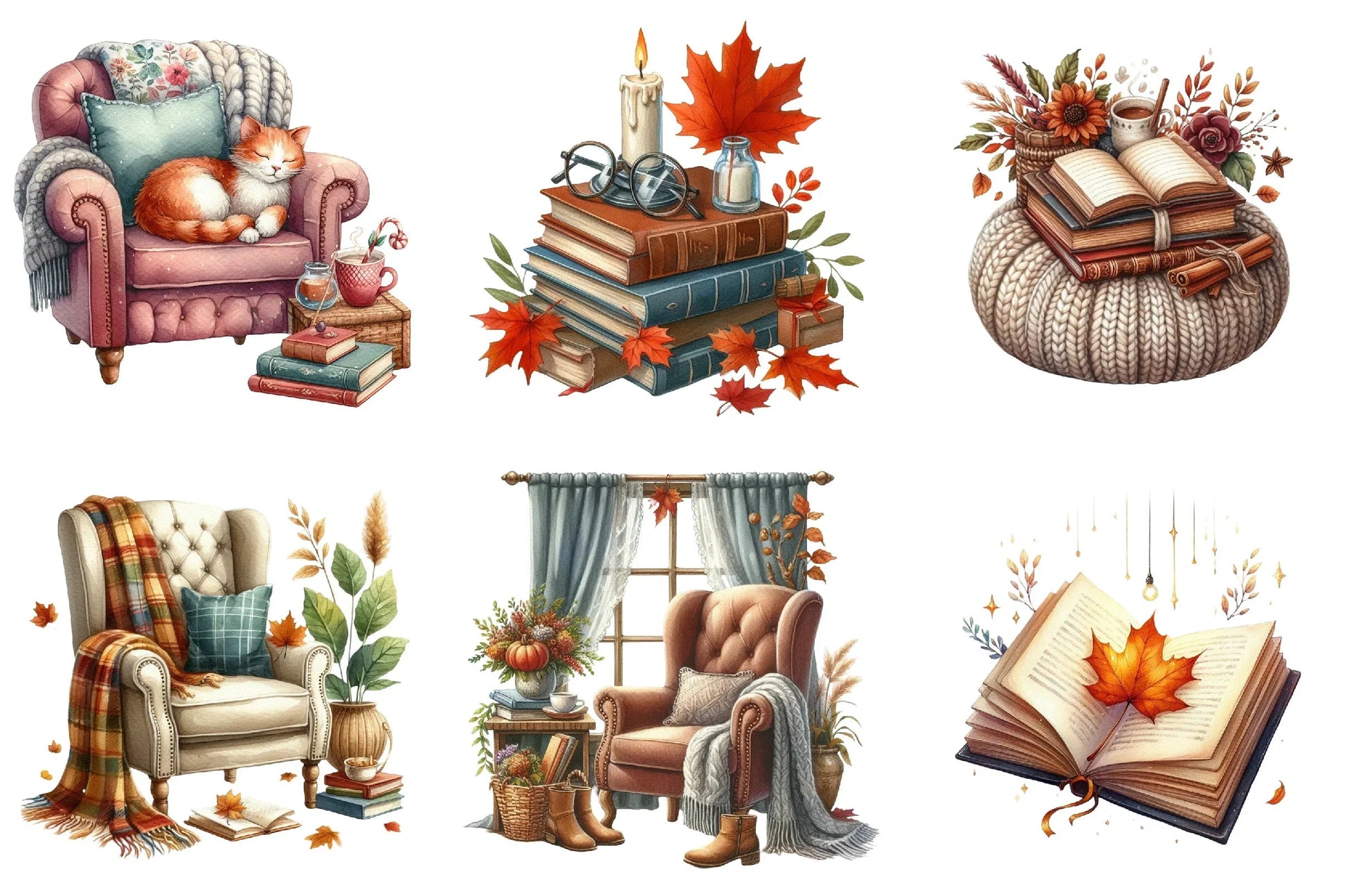 Fall Reading Nook Clipart Bundle - CraftNest - Digital Crafting and Art