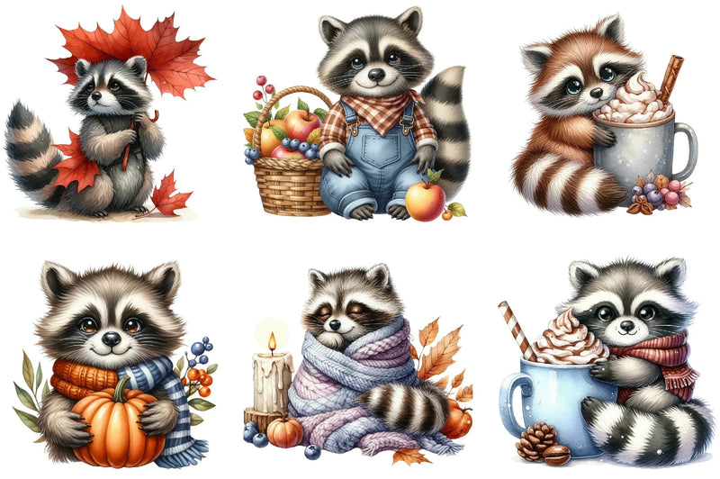 Autumn Raccoons Clipart Bundle - CraftNest - Digital Crafting and Art