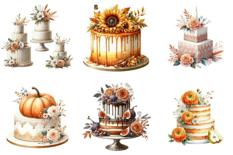 Autumn Wedding Cake Clipart Bundle 77 - CraftNest - Digital Crafting and Art